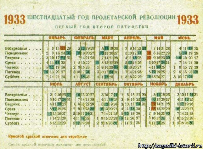 Советский календарь 1933 года